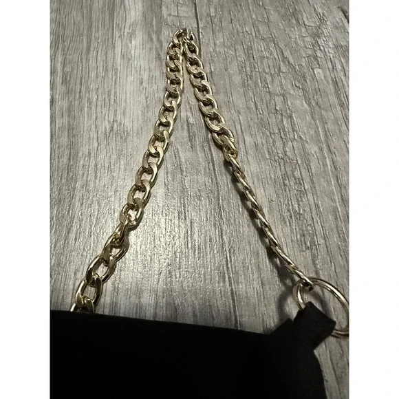Urban‎ Outfitters Cowl Slip Dress Black Mini Dress Gold Chain Straps Zip Medium - Picture 2 of 12